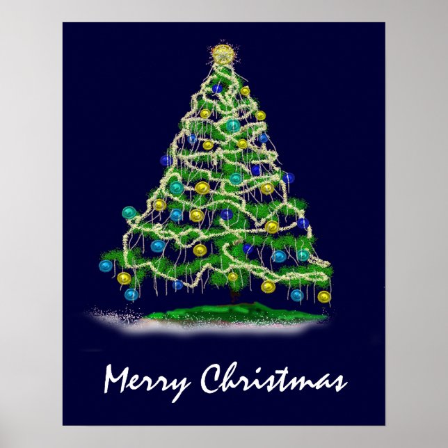 Poster Arty Arty Arbre de Noël Abstrait sur Bleu de minui (Devant)