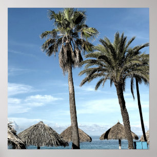 Poster Aruba Ocean Vue Palm Trees et Plage Palapa Huts