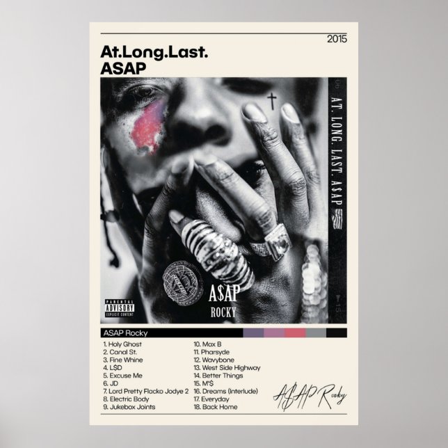 Poster ASAP Rockys À Long Dernier ASAP Vues Tracklist A (Devant)