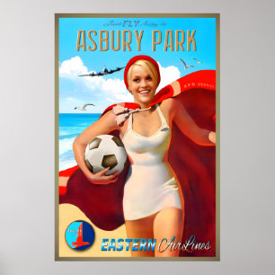 Poster Asbury Park New Jersey Eastern Air Lines Nouveau