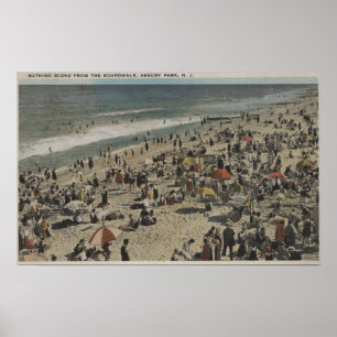 Poster Asbury Park, NJ - Scène de baignade depuis Boardwa