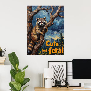 Poster Ascent ombragé : Raccoon dans l'arbre crépusculair