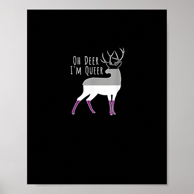 Poster Asexual Flag Oh Deer Queer Pride Funny LGBT Design (Devant)