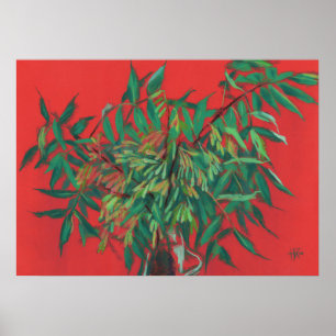 Poster Ash-Tree, Art Floral Feuille D'Été, Vert Rouge