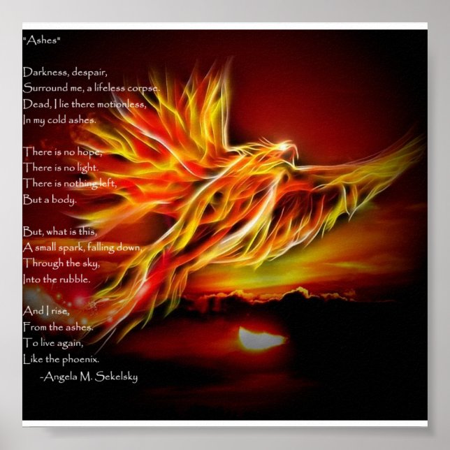 Poster "Ashes" Poème Inspirationnel d'Angela M. Sekelsky (Devant)