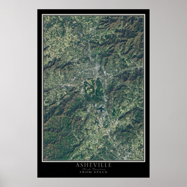 Poster Asheville Caroline Du Nord De Carte Satellite Spat (Devant)