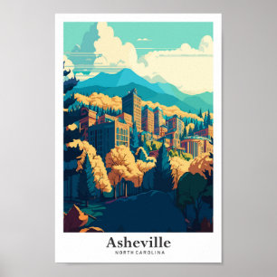 Poster Asheville North Carolina Travel Art Vintage