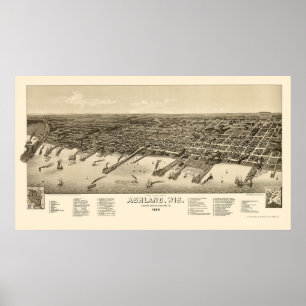 Poster Ashland, carte panoramique de WI - 1886