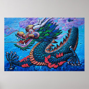 Poster Asian Chinese Colourful Dragon Print