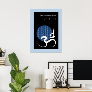 Poster Asiatique Bleu Yoga Moderne Zen Calligraphie Om Au