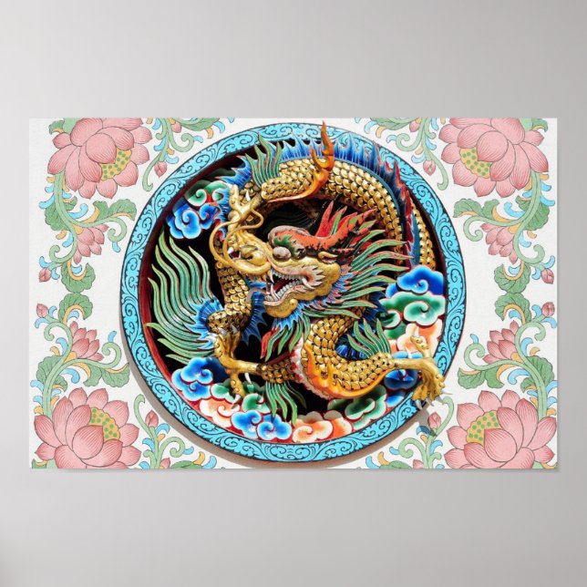 Poster Asiatique Chinois Japonais Coloré Cool de dragon P (Devant)