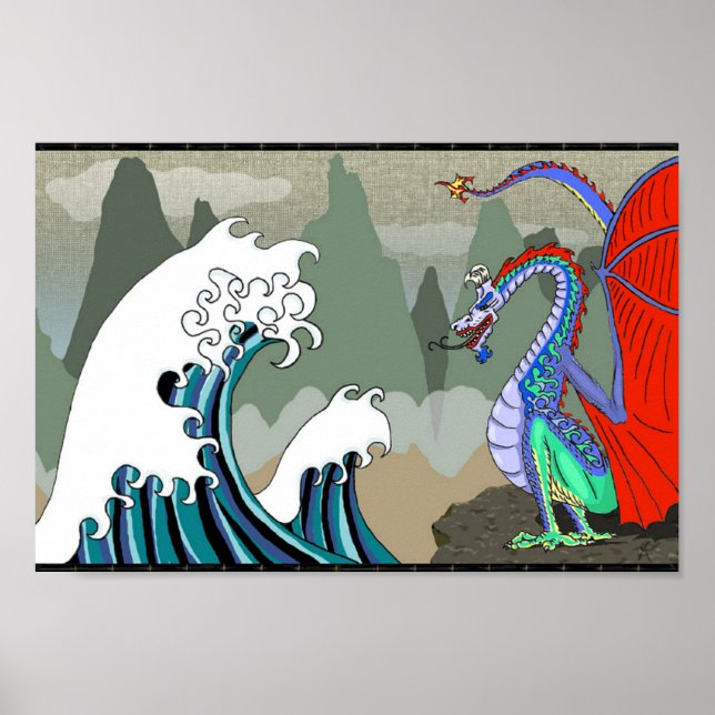 Poster asiatique Dragon d'eau 12 x 8 (Devant)
