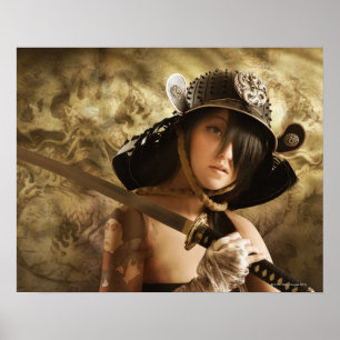 Poster Asiatique habillée en samouraï