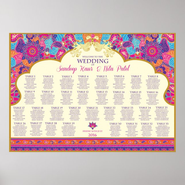 Poster Asiatique - Mariage - Henné - Plan de siège de tab (Devant)