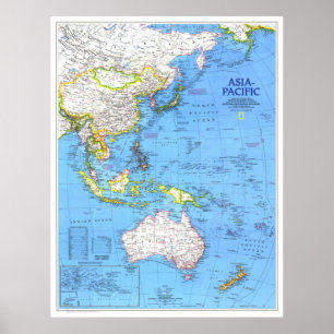 Poster " Asie : 1989 - Carte PACIFIQUE détaillée ...