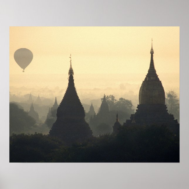 Poster Asie, Birmanie, (Myanmar), Pagan (Bagan) Hot Air (Devant)