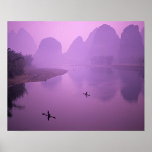 Poster Asie, Chine, Guanxi, Yangshou. Pêcheurs sur radeau