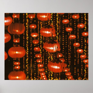 Poster Asie, Chine, Pékin. Lanternes chinoises rouges,