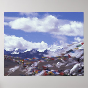 Poster Asie, Chine, Tibet, col de Tangla. Drapeaux de pri