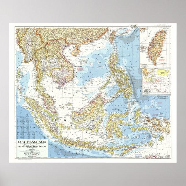 Poster " Asie du Sud-Est : 1955 Carte détaillée ... (Devant)