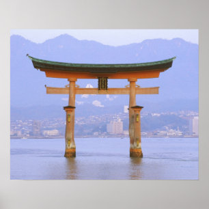 Poster Asie, Japon, Hiroshima Mivaiima. Porte Torii