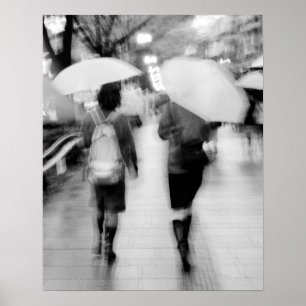 Poster Asie, Japon, Tokyo. Jeunes femmes et parapluies.