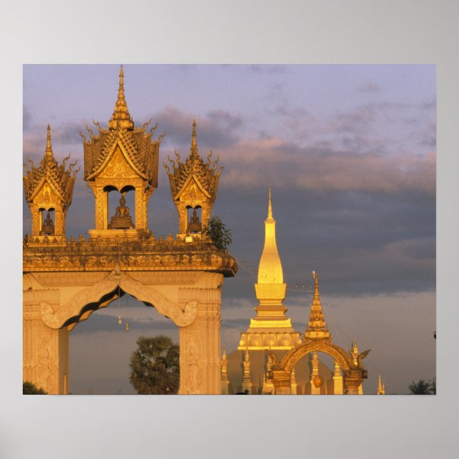 Poster Asie, Laos, Vientiane. Ce temple de Luang. (Devant)