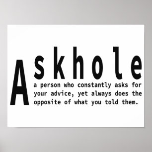 Poster Askhole - Définition du dictionnaire sarcastique