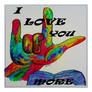 Poster ASL American Sign Language JE VOUS AIME PLUS