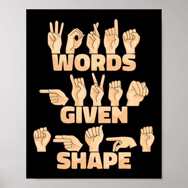 Poster Asl American Sign Language Words Given Shape  (Devant)