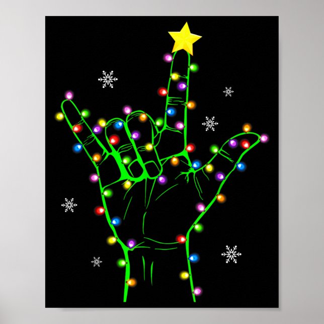 Poster Asl Christmas Christmas Tree Lights American Sign  (Devant)