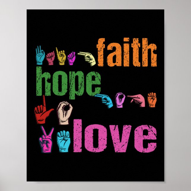 Poster ASL Faith Hope Love American Sign Language Christi (Devant)