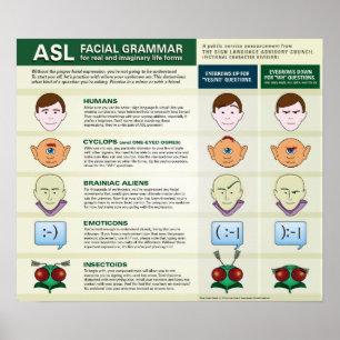 Poster ASL Grammaire faciale pour diverses formes de vie.