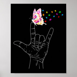 Poster ASL I Love You Hand Sign Language Butterfly Autism