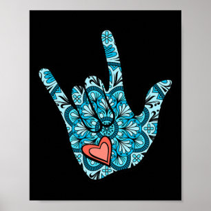 Poster ASL Langue des signes Je t'aime Gésture Coeur Sour