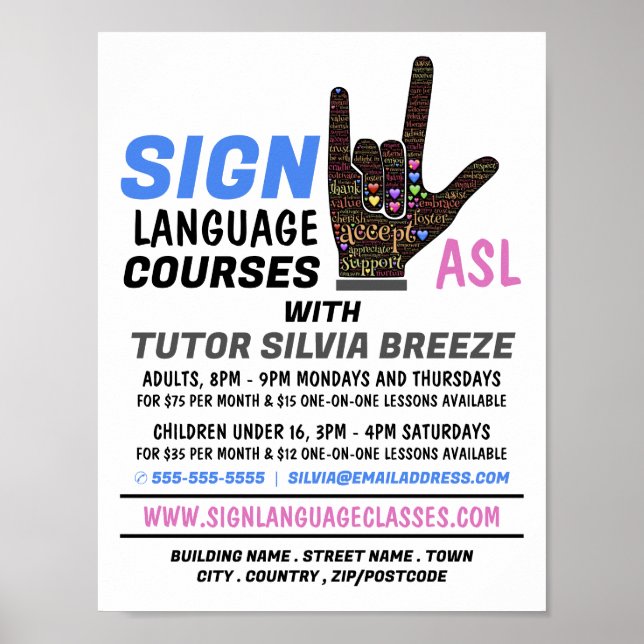 Poster ASL, Love Gesture, Langue des Signes Advert (Devant)
