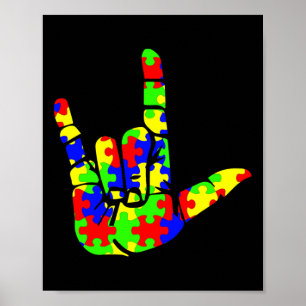 Poster Asl Love Hand Sign Language Puzzle Autism Awards