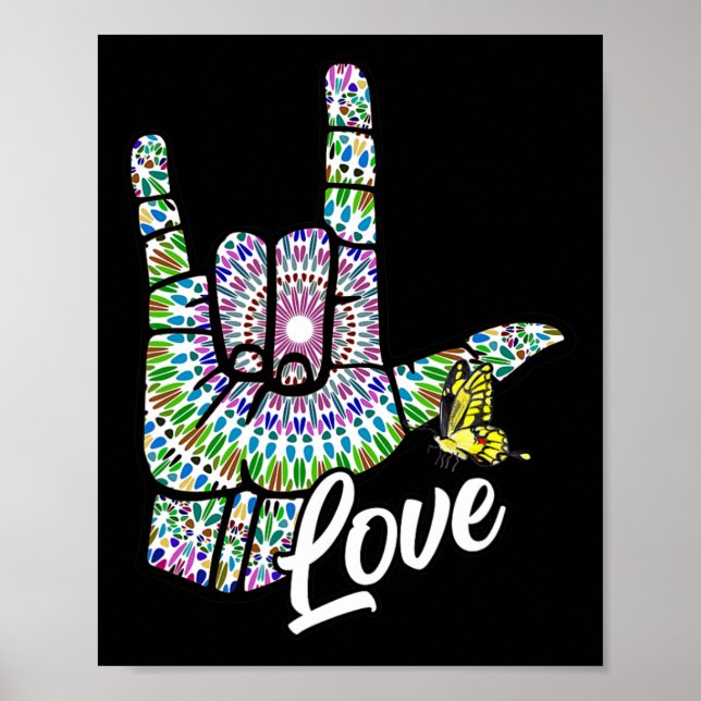 Poster ASL Love You Main Sign Language Butterfly Deaf Awa (Devant)
