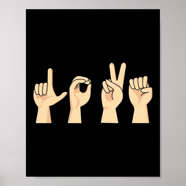 Poster Asl Valentines Jour Mignonne Langue des Signes Sou (Devant)