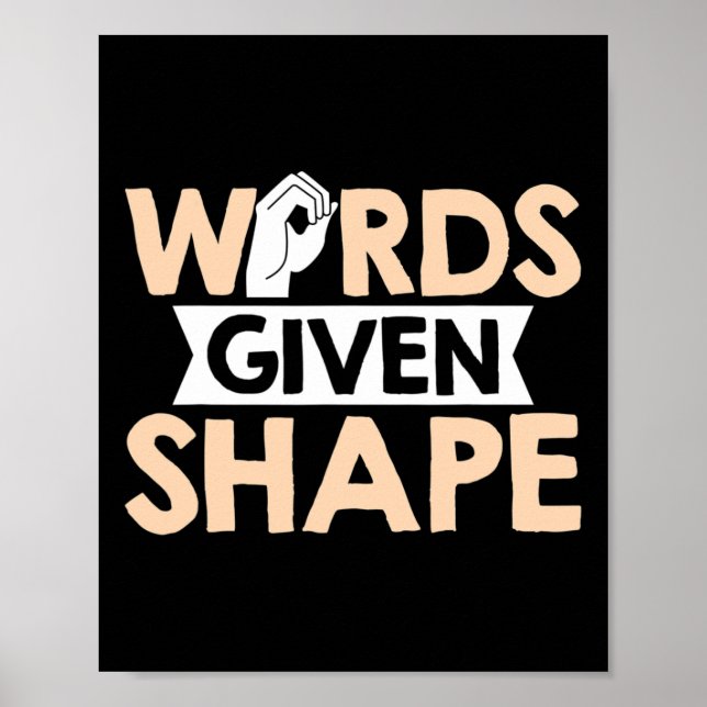 Poster Asl Words Given Shape American Sign Language  (Devant)