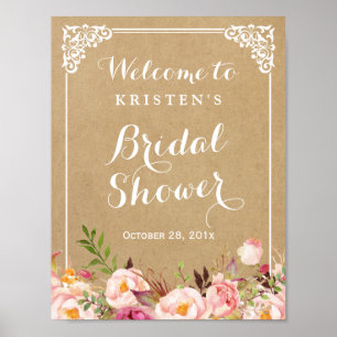 Poster Aspect floral rustique   Panneau de Fête des marié