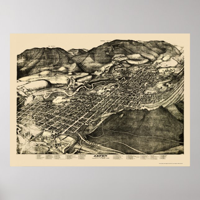 Poster Aspen, CO Carte panoramique - 1893 (Devant)