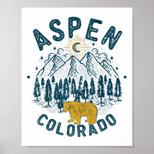 Poster Aspen Colorado Co Ski alpin de montagne Vintage As