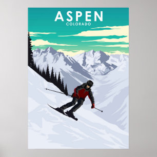 Poster Aspen Skiing Travel Illustration