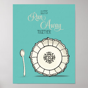 Poster Assiette et cuillère Fuyons ensemble Cuisine crème