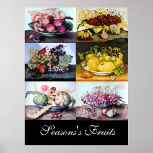 Poster Assiettes de fruits /Cerises, citrons, raisins, ar