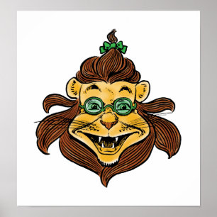 Poster Assistant vintage d'Oz, Lion portant des lunettes 