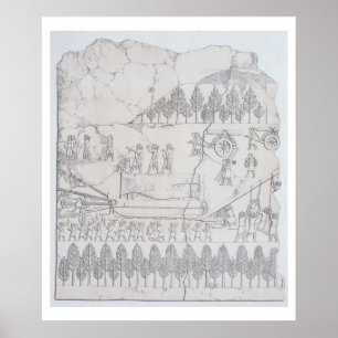 Poster Assyriens déplaçant un taureau ailé sur une crête,