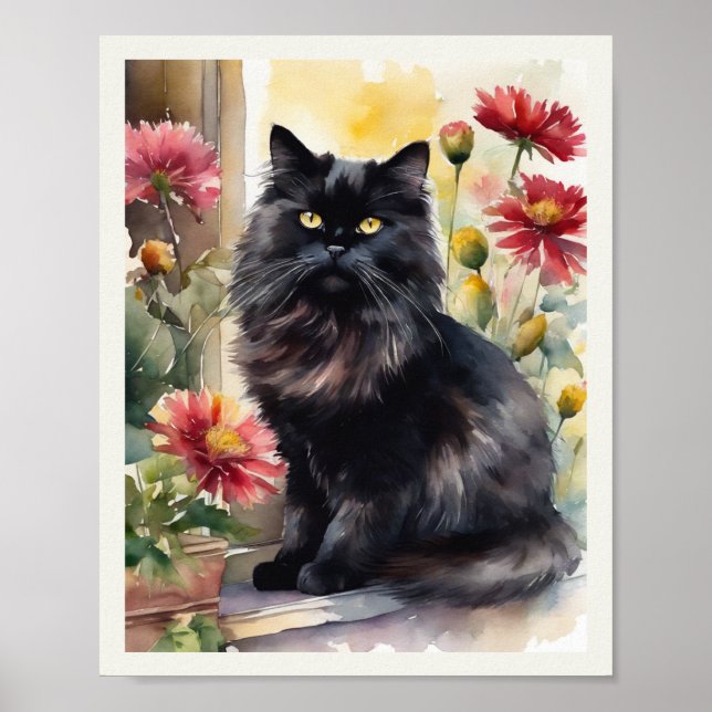 Poster Aster rouge noir Perse Chat (Devant)