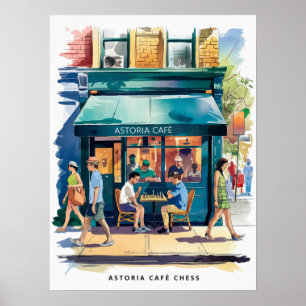 Poster Astoria Café Échecs Aquarelle